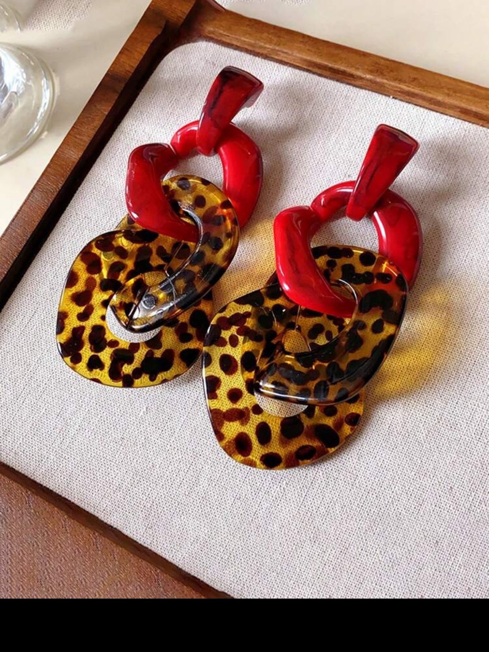 Red & Leopard Drop Earrings - Bold Resin Statement Earrings